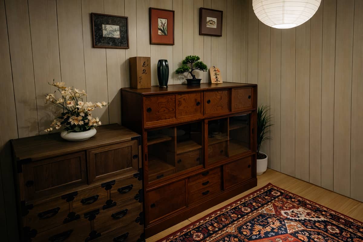 Tansu Room – iron and hair dryer are on the shelf here